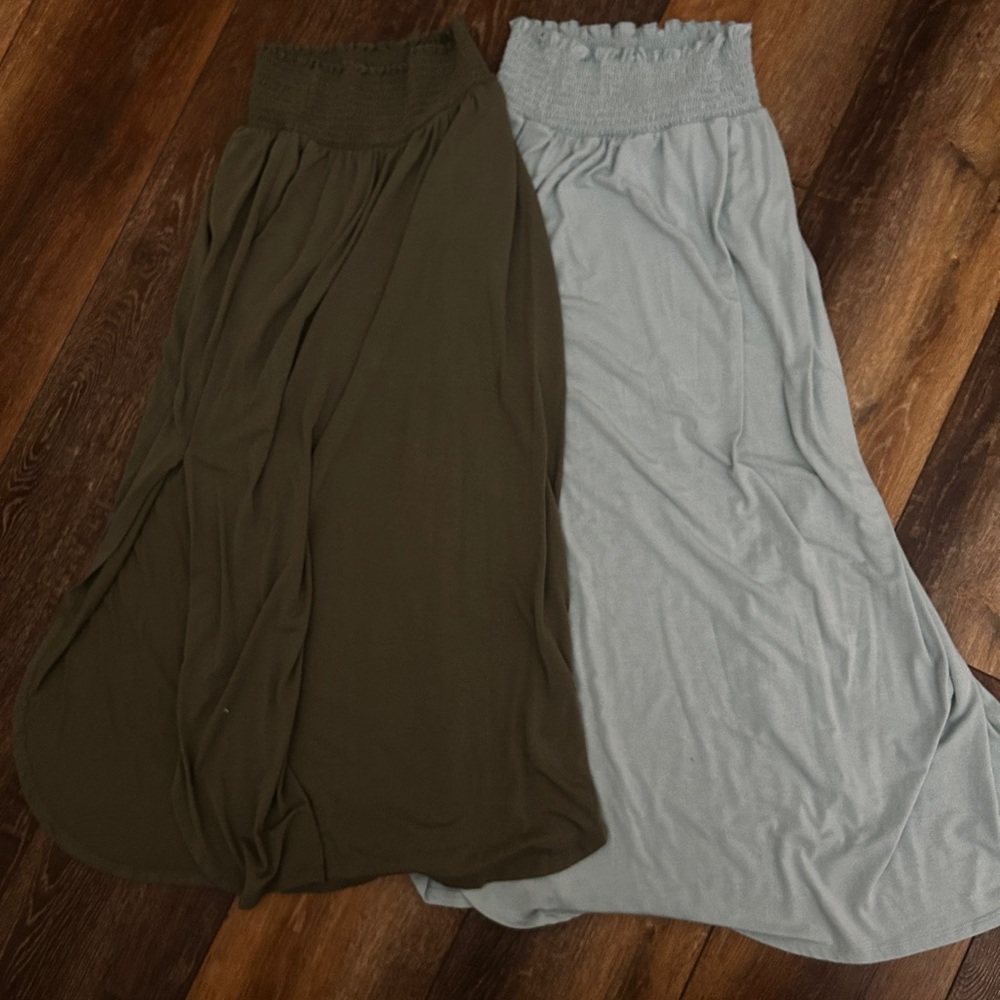 Zenana Outfitters Green and Gray Maxi Skirt Set A-Line Casual
